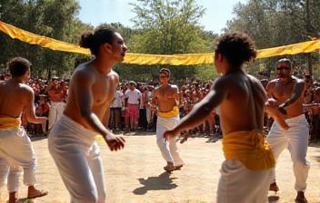 Roda festiva durante batizado de Capoeira